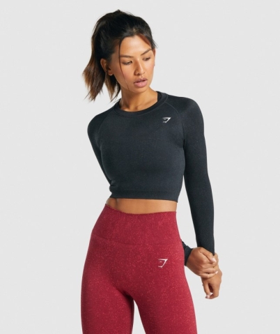 Gymshark Adapt Fleck Seamless Crop Top Tişört Kadın Siyah | 185-OEXVPL