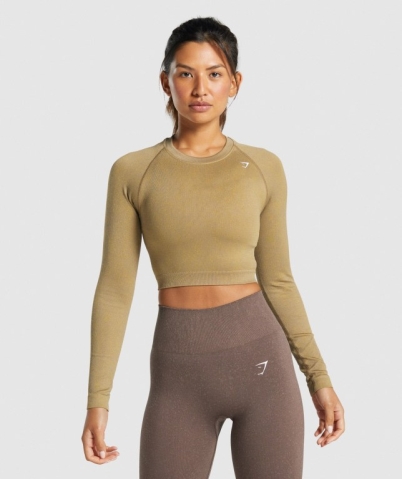 Gymshark Adapt Fleck Seamless Crop Top Tişört Kadın Açık Kahverengi | 830-IKAEXL