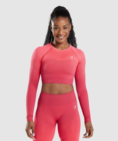 Gymshark Adapt Ombre Seamless Crop Top Tişörtü Kadın Pembe Kırmızı | 028-GDLQTH