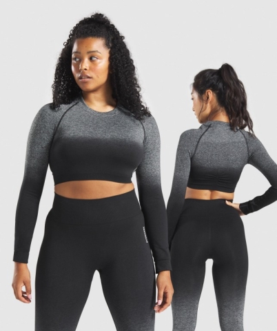 Gymshark Adapt Ombre Seamless Crop Top Tişört Kadın Siyah Siyah | 036-AZSQTK