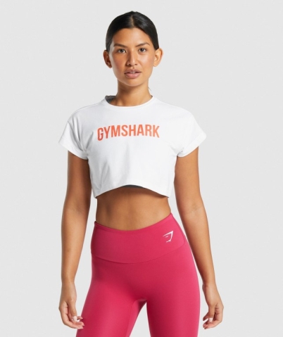 Gymshark Animal Graphic Infill Crop Tişört Kadın Beyaz | 023-PFONAY