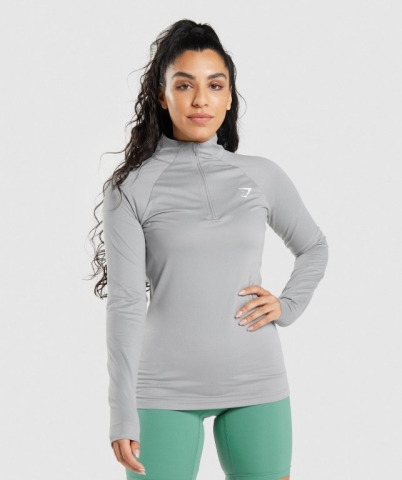 Gymshark Antrenman 1/4 Zip Kapüşonlu Sweatshirt Kadın Gri | 562-XABOMT