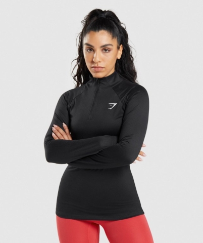 Gymshark Antrenman 1/4 Zip Kapüşonlu Sweatshirt Kadın Siyah | 682-MZBNTY