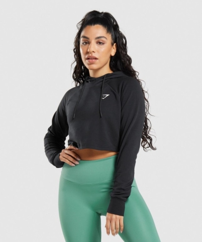 Gymshark Antrenman Cropped Kapüşonlu Sweatshirt Kadın Siyah | 540-WNZPAC