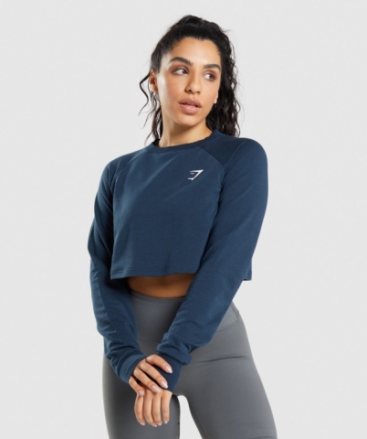 Gymshark Antrenman Cropped Kazak Kapüşonlu Sweatshirt Kadın Lacivert | 129-ARTOFB