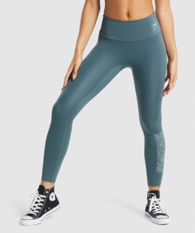 Gymshark Antrenman Graphic High Waisted Tayt Kadın Turkuaz | 643-AONCGM