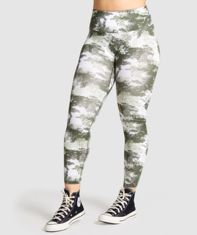 Gymshark Antrenman High Waisted Tayt Kadın Yeşil Camo | 935-UQGAKT