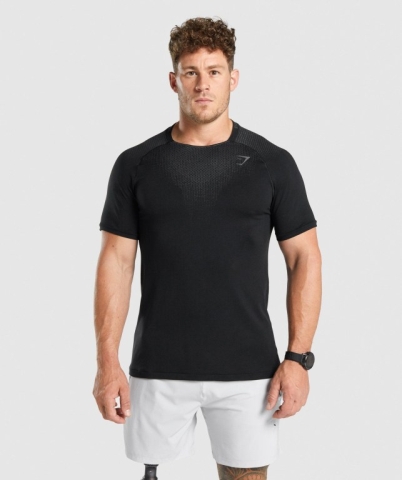 Gymshark Apex Contrast Seamless Tişört Erkek Siyah | 352-RYZDTN