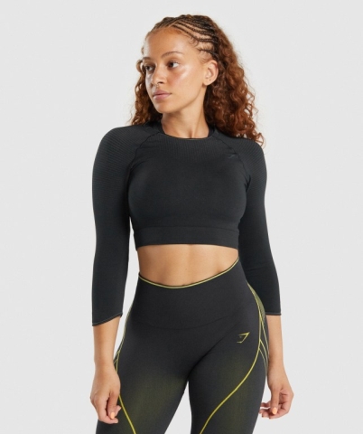 Gymshark Apex Seamless Crop Top Tişörtü Kadın Siyah | 138-UZYTIQ