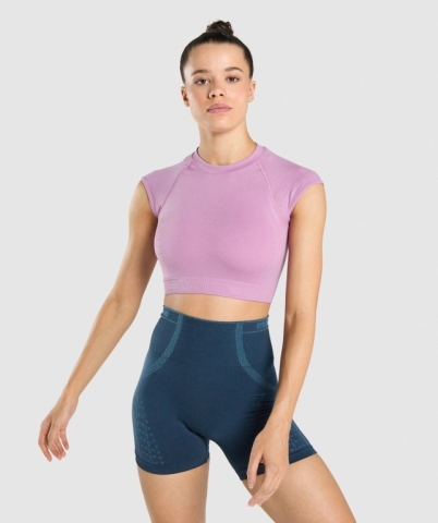 Gymshark Apex Seamless Crop Top Tişörtü Kadın Mor Açık Mor | 894-XYBZTI