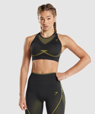 Gymshark Apex Seamless Spor Sütyeni Kadın Siyah Sarı | 653-EMGVWP