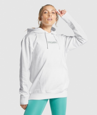 Gymshark Apollo Graphic Oversized Kapüşonlu Sweatshirt Kadın Beyaz | 673-MPEURD