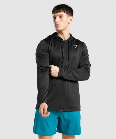 Gymshark Arrival Zip Up Kapüşonlu Sweatshirt Erkek Siyah | 486-UEQWCS