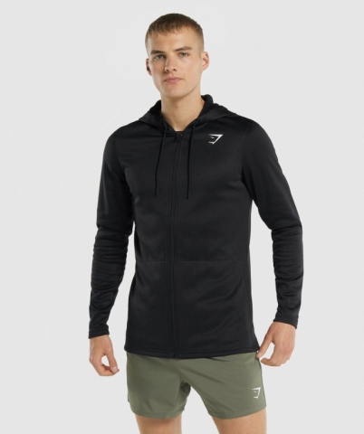 Gymshark Arrival Zip Up Kapüşonlu Sweatshirt Erkek Siyah | 690-RDBPAM