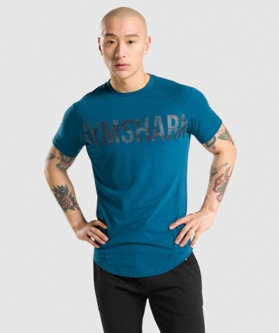 Gymshark Bold Tişört Erkek Turkuaz Camo | 671-MFNTIX