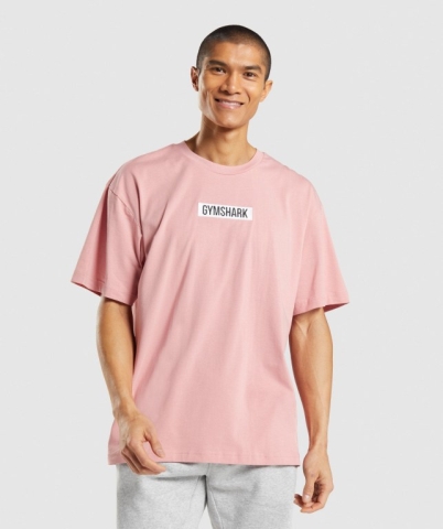 Gymshark Central Oversized Tişört Erkek Pembe | 658-BDYZFG