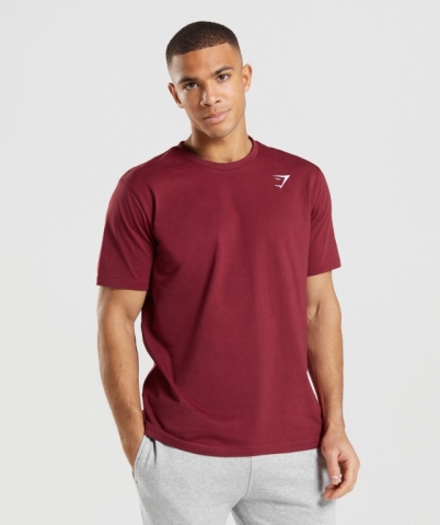 Gymshark Crest Tişört Erkek Bordo Kırmızı | 647-JOREQD