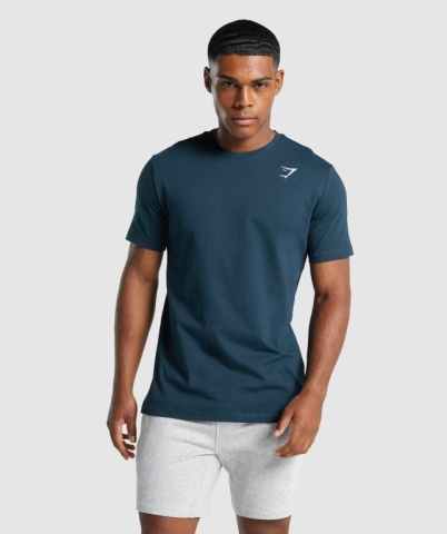 Gymshark Crest Tişört Erkek Lacivert | 739-GQCVKN