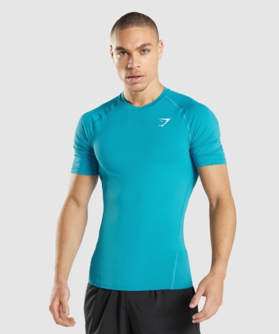 Gymshark Element Baselayer Tişört Erkek Mavi | 943-JCUVPG