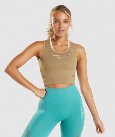 Gymshark Energy Seamless Crop Top Tişörtü Kadın Kahverengi | 407-UTIWXG