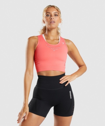 Gymshark Energy Seamless Crop Top Tişörtü Kadın Pembe | 820-ZLIJQM