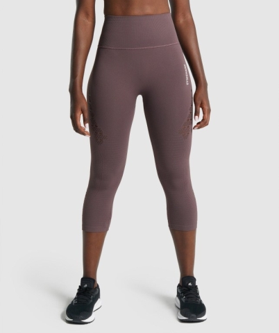 Gymshark Energy Seamless Cropped High Waisted Tayt Kadın Kahverengi | 387-KXAWUZ