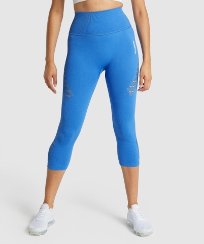 Gymshark Energy Seamless Cropped High Waisted Tayt Kadın Mavi | 436-PEMFHT