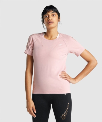 Gymshark Energy Seamless Tişört Kadın Açık Pembe | 348-MZPIRA