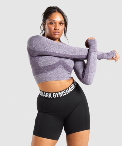 Gymshark Flex Sports Crop Top Tişört Kadın Mor | 489-AEJPFI