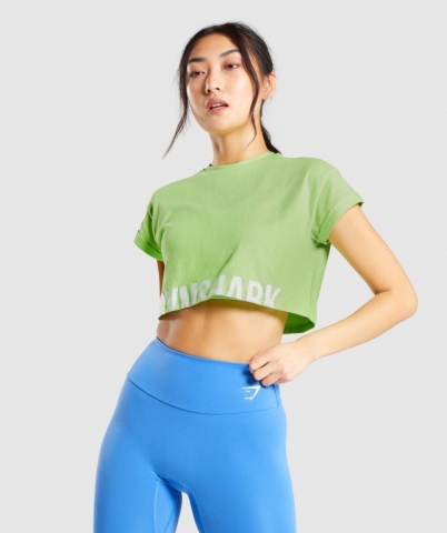 Gymshark Fraction Crop Top Tişört Kadın Yeşil | 286-WPTGFA