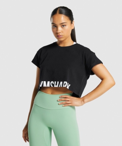 Gymshark Fraction Crop Top Tişört Kadın Siyah | 610-OQSUHE