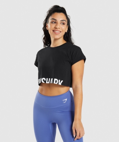 Gymshark Fraction Crop Top Tişört Kadın Siyah | 849-OLWYJP