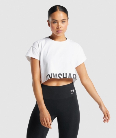 Gymshark Fraction Crop Top Tişört Kadın Beyaz | 905-HKTEAL