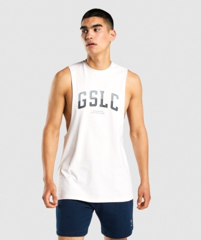 Gymshark GSLC Collegiate Drop Arm Atlet Erkek Krema | 463-FWVKRN