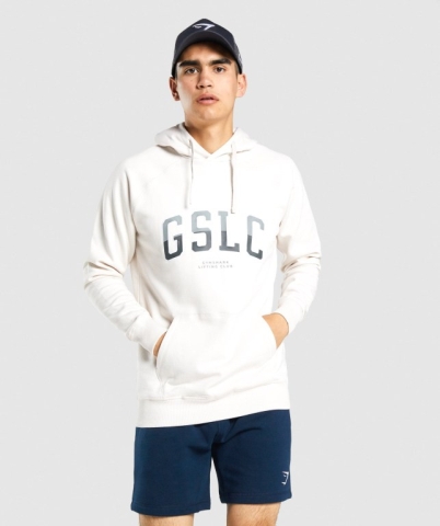 Gymshark GSLC Collegiate Kapüşonlu Sweatshirt Erkek Krema | 459-OVBWEJ