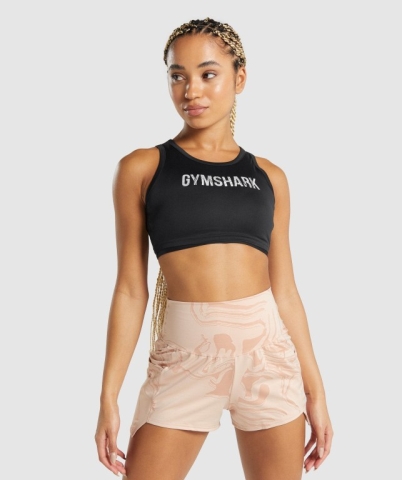 Gymshark GS Power Crop Top Tişört Kadın Siyah | 284-HUSBDZ