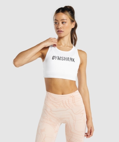 Gymshark GS Power Crop Top Tişört Kadın Beyaz | 295-CLTSJN