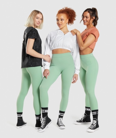 Gymshark KK Fit 7/8 High Waisted Tayt Kadın Yeşil | 412-OEPXLB