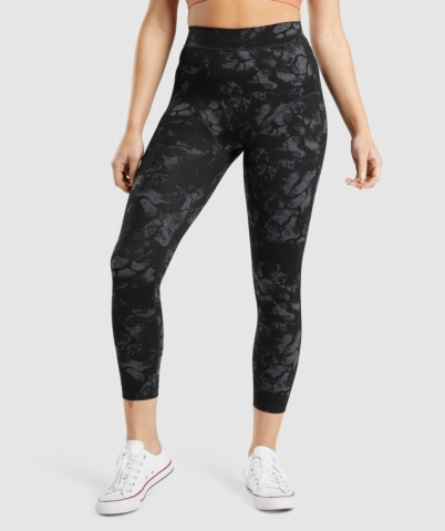 Gymshark KK Fit 7/8 High Waisted Tayt Kadın Siyah Camo | 806-JESKLW