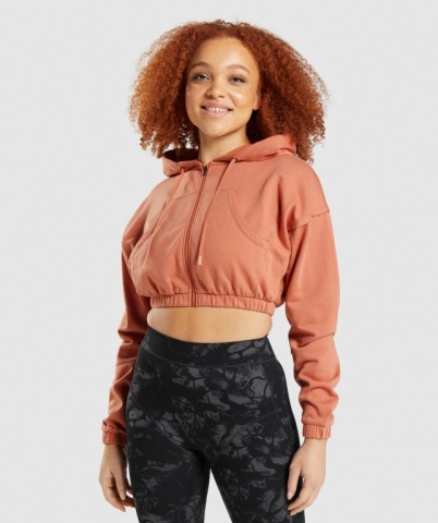 Gymshark KK Fit Zip-Up Cropped Kapüşonlu Sweatshirt Kadın Turuncu | 376-VJKGEC