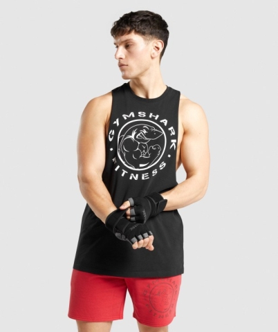 Gymshark Legacy Drop Arm Atlet Erkek Siyah Beyaz | 067-JBAGPK