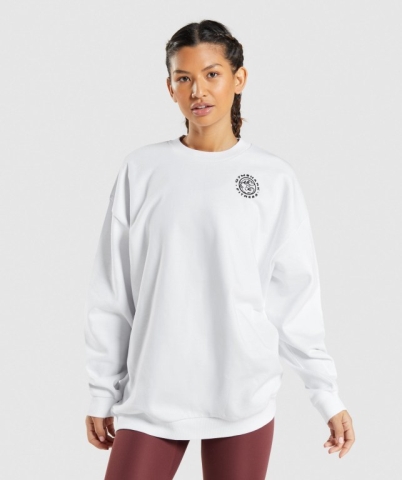 Gymshark Legacy Graphic Sweatshirt Kapüşonlu Sweatshirt Kadın Beyaz | 537-OZJGTS