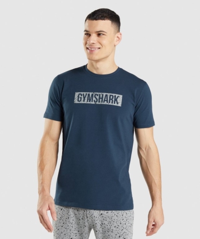 Gymshark Micro Print Block Infill Tişört Erkek Lacivert | 638-ZBJAXR