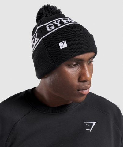 Gymshark New Era Tab Beanie Saç Bandı Erkek Siyah | 496-UXYWNJ