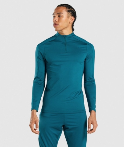 Gymshark Regulate 1/4 Zip Kapüşonlu Sweatshirt Erkek Turkuaz | 274-PSUFGM