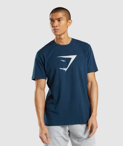 Gymshark Sharkhead Infill Tişört Erkek Lacivert | 528-JQXRPW