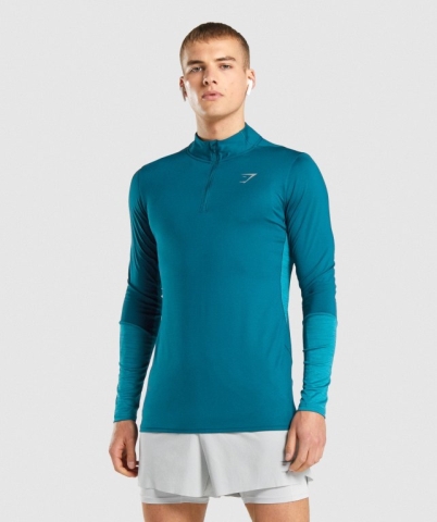 Gymshark Speed 1/4 Zip Kapüşonlu Sweatshirt Erkek Turkuaz | 483-QJHYIN