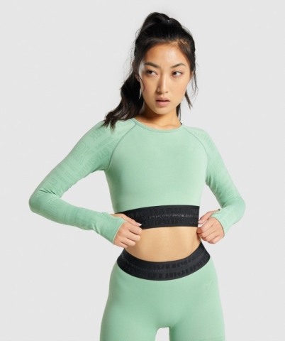 Gymshark Vision Crop Top Tişört Kadın Yeşil | 023-PXZLWY