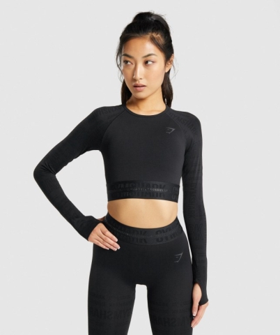 Gymshark Vision Crop Top Tişörtü Kadın Siyah | 209-XNYMZF