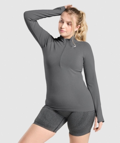 Gymshark Vital Seamless 2.0 1/2 Zip Kapüşonlu Sweatshirt Kadın Gri | 621-OWGQXR